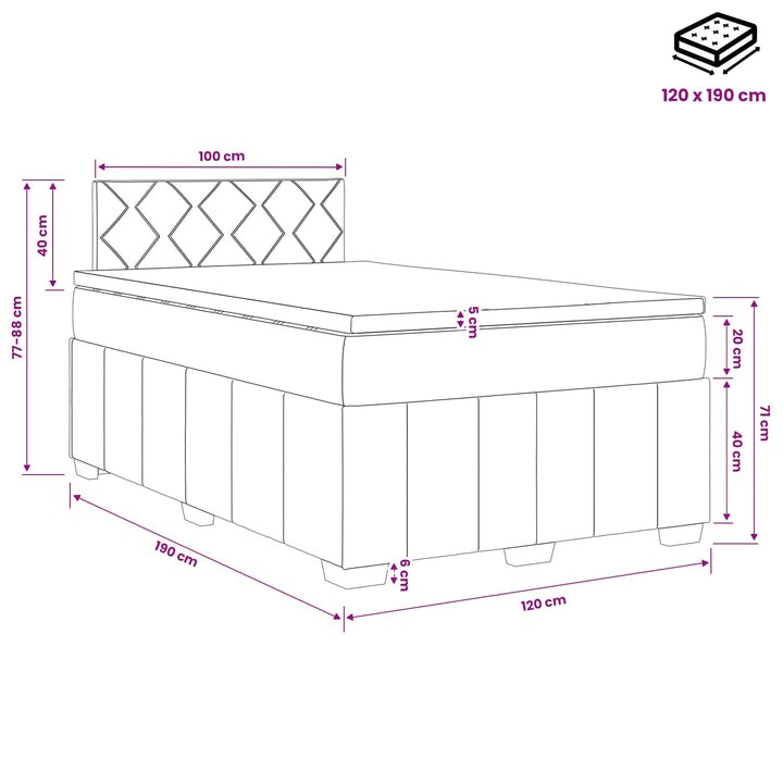 Boxmadras med topmadras Mørk Brun 120 x 190 cm Stof