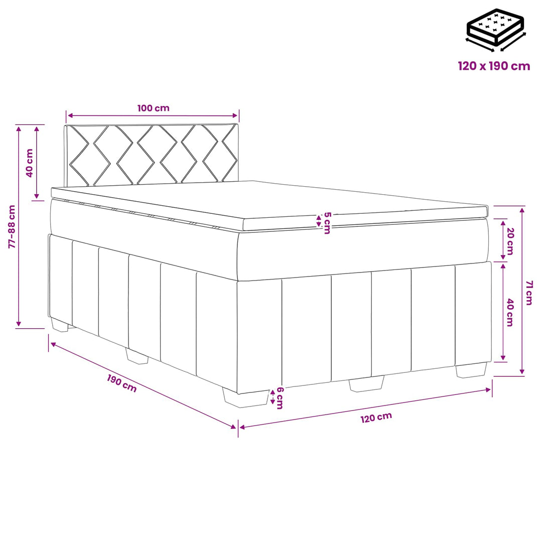 Boxmadras med topmadras Gråbrun 120 x 190 cm Stof