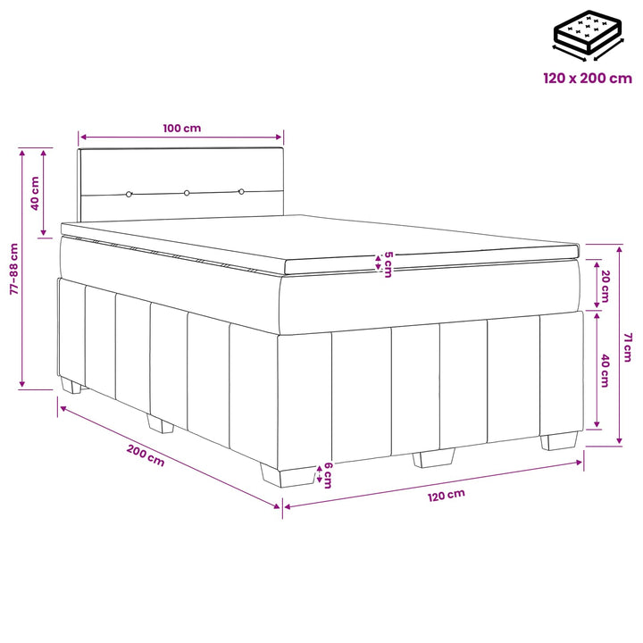 Boxmadras med topmadras med hovedgærde Sort 120 x 200 cm Stof