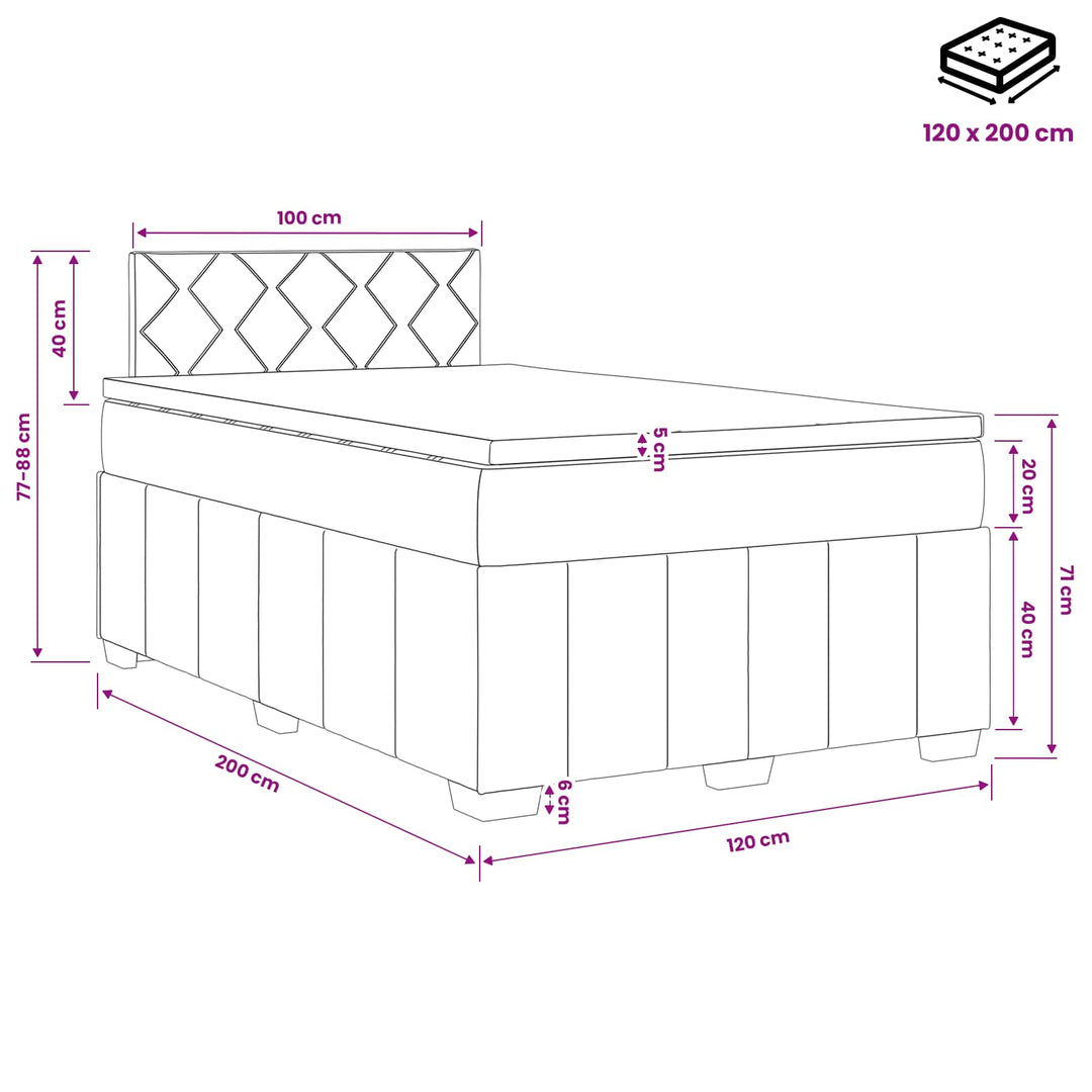 Boxmadras med topmadras Gråbrun 120 x 200 cm Stof