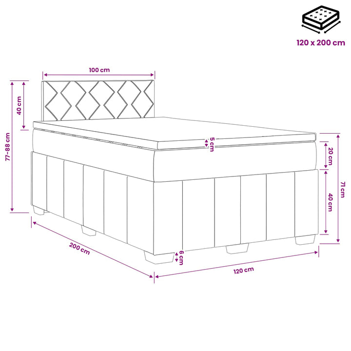 Boxmadras med topmadras Gråbrun 120 x 200 cm Stof