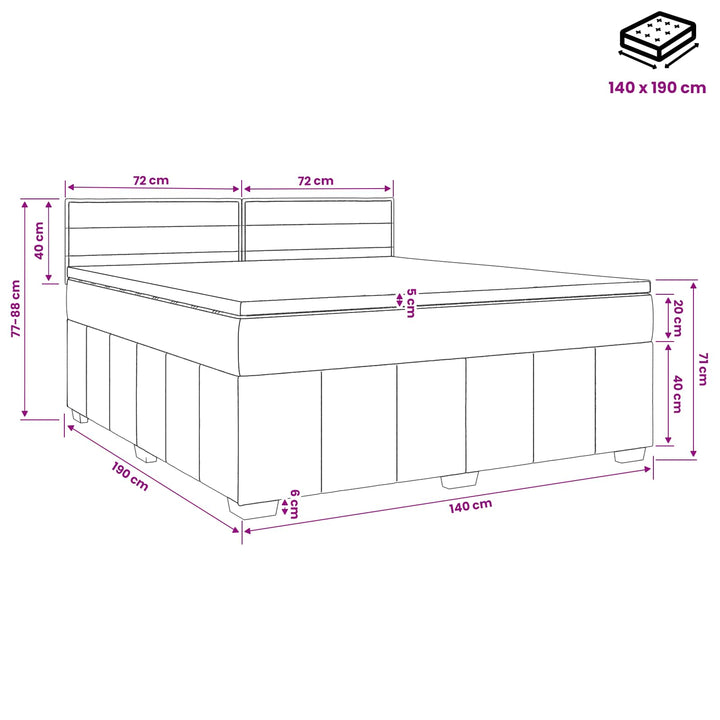 Boxmadras med topmadras Lysegrå 140 x 190 cm Stof
