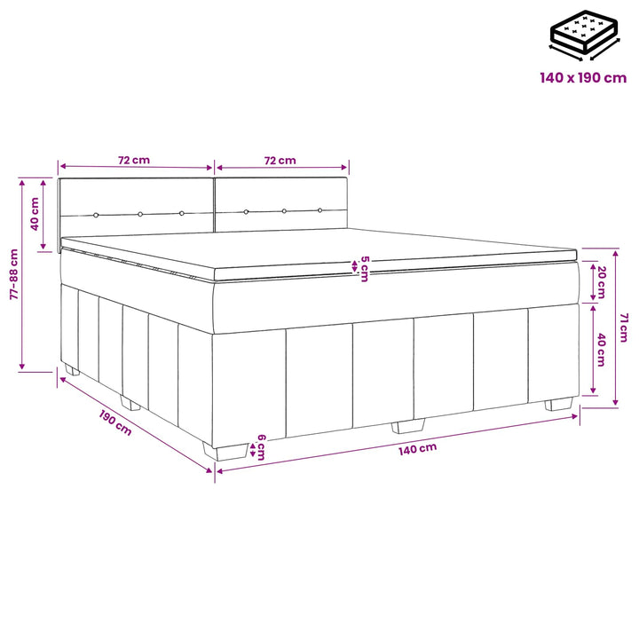 Boxmadras med topmadras Gråbrun 140 x 190 cm Stof