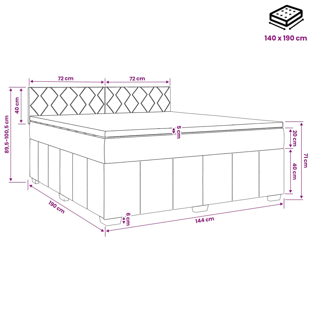 Boxmadras med topmadras Lysegrå 140 x 190 cm Stof