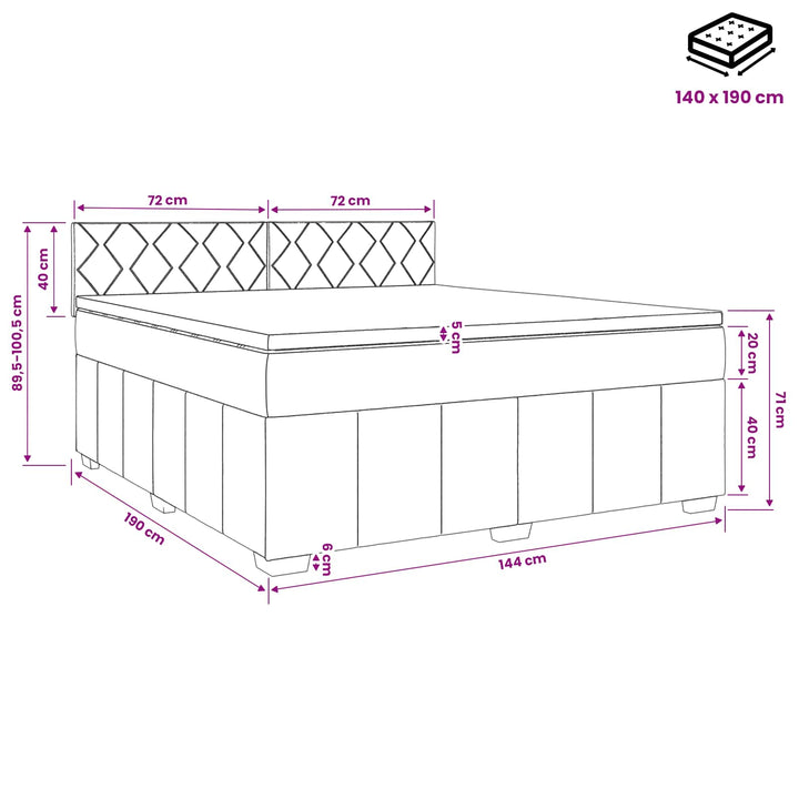 Boxmadras med topmadras Lysegrå 140 x 190 cm Stof