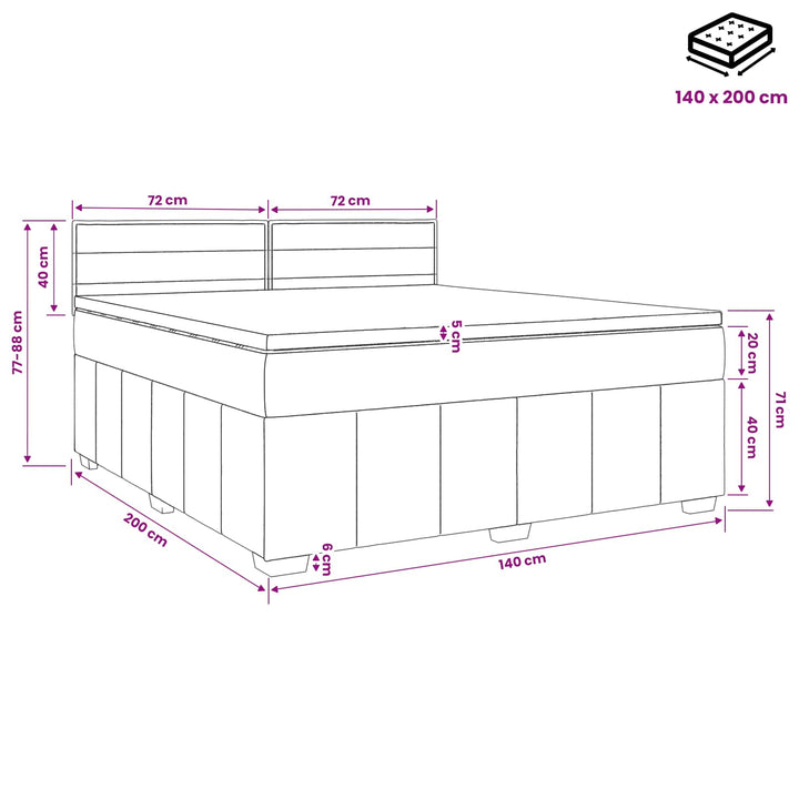 Boxmadras med topmadras Mørkegrå 140 x 200 cm Stof
