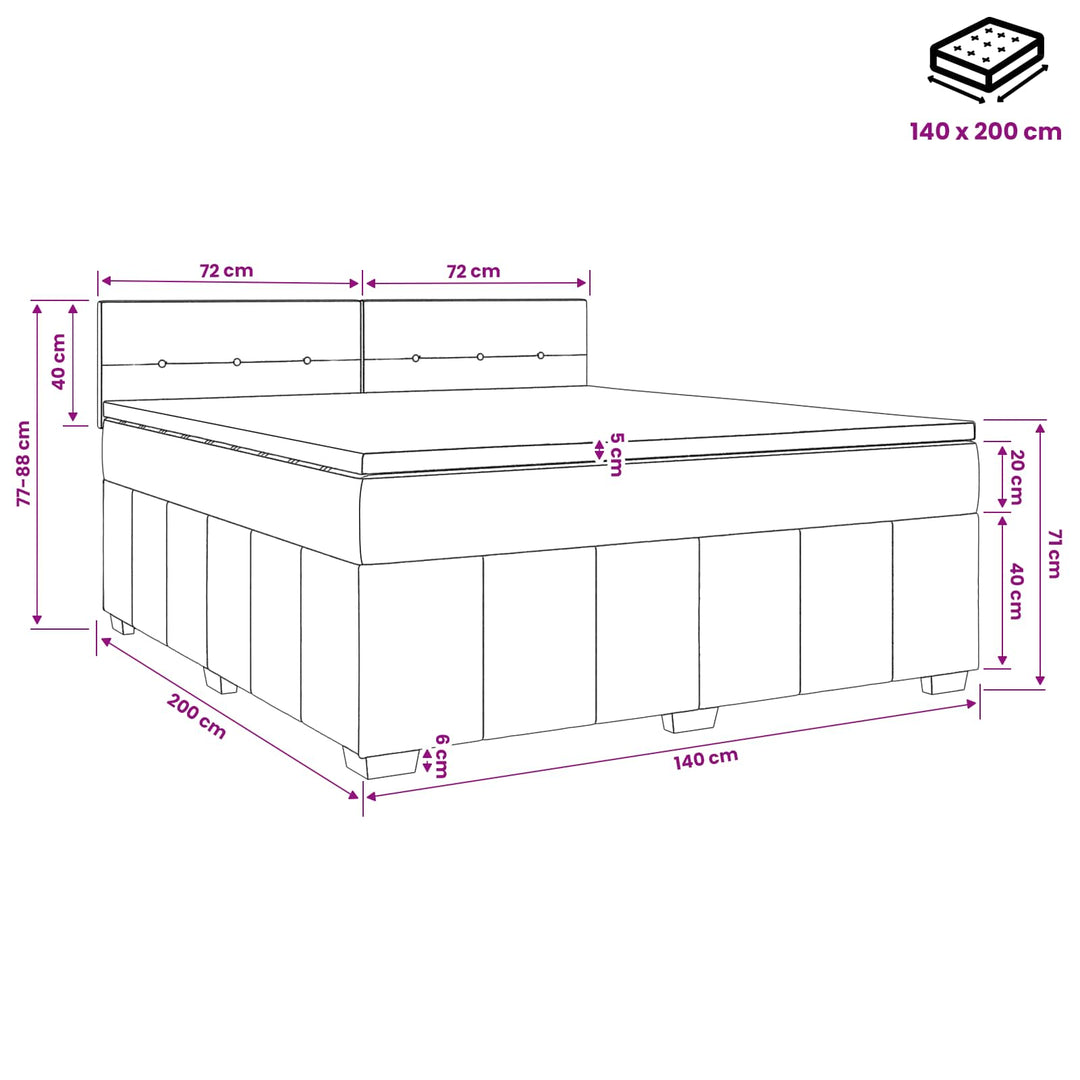 Boxmadras med topmadras Gråbrun 140 x 200 cm Stof