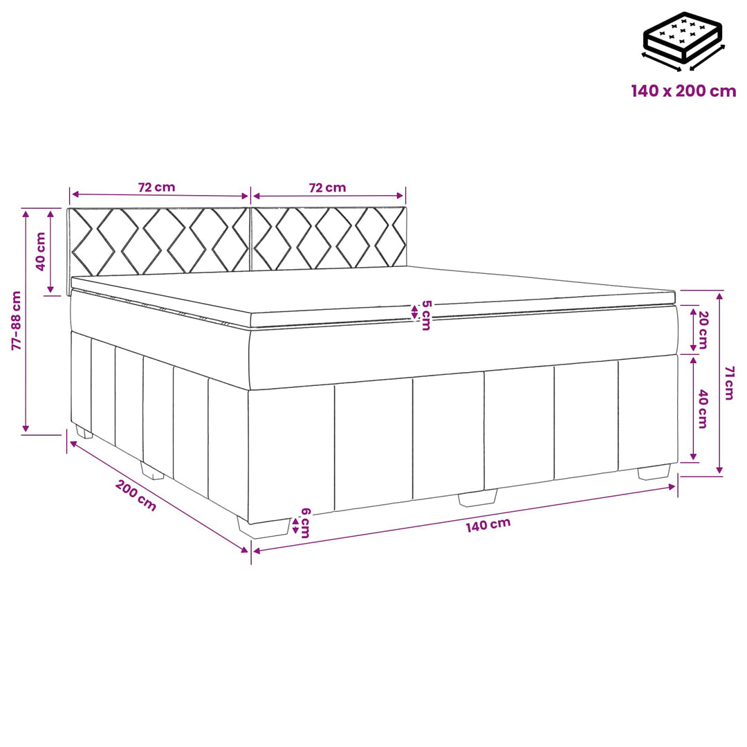 Boxmadras med topmadras Mørk Brun 140 x 200 cm Stof