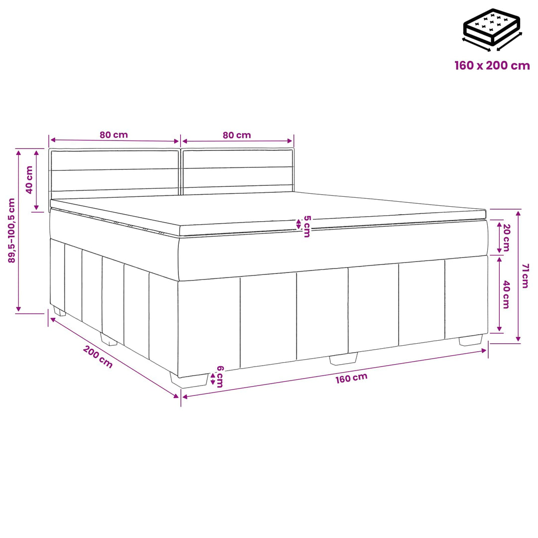 Boxmadras med topmadras Mørk Brun 160 x 200 cm Stof