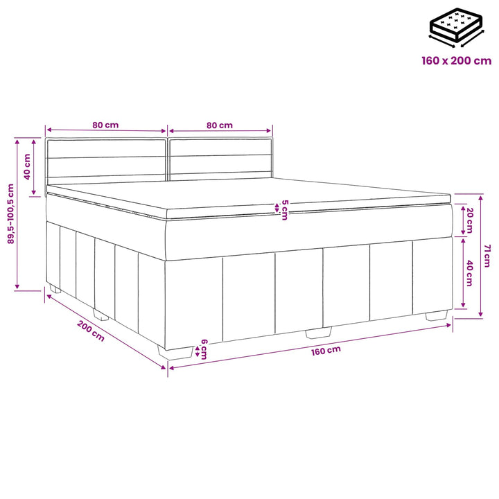 Boxmadras med topmadras Mørk Brun 160 x 200 cm Stof