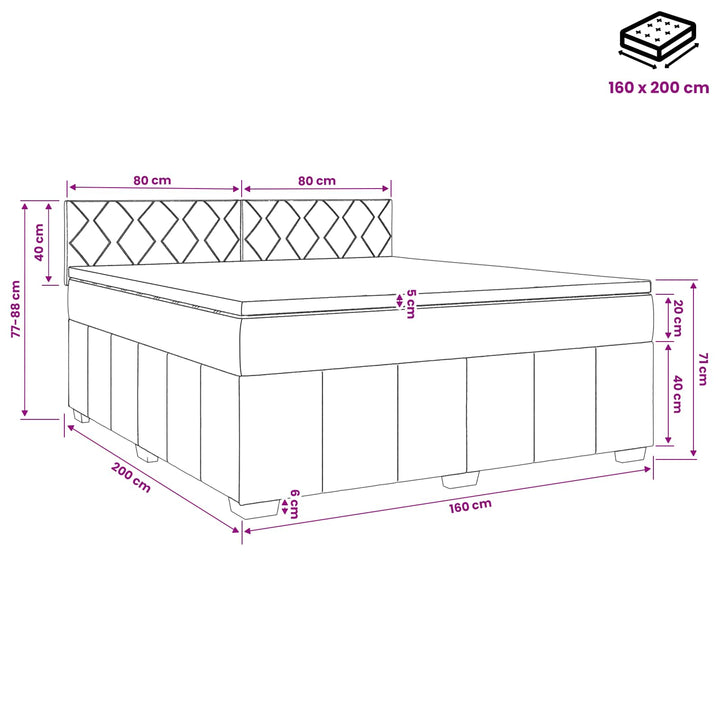 Boxmadras med topmadras Mørkegrå 160 x 200 cm Stof