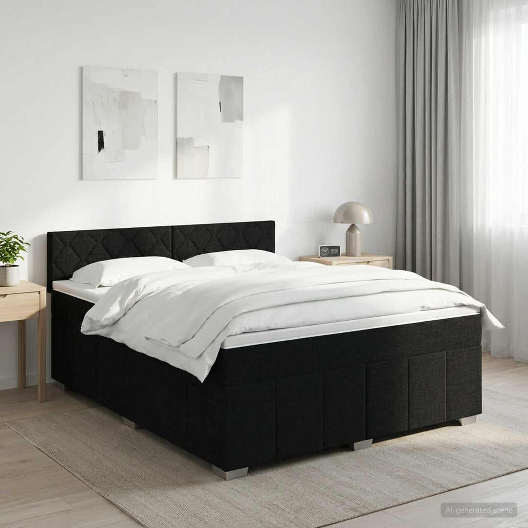 Boxmadras med topmadras med hovedgærde Sort 140 x 200 cm Stof