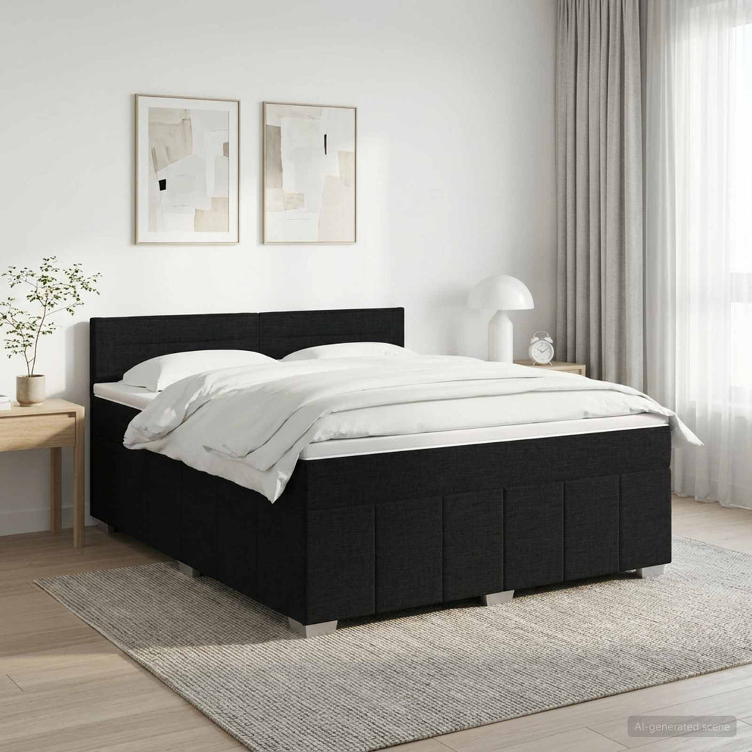 Boxmadras med topmadras med hovedgærde Sort 140 x 190 cm Stof