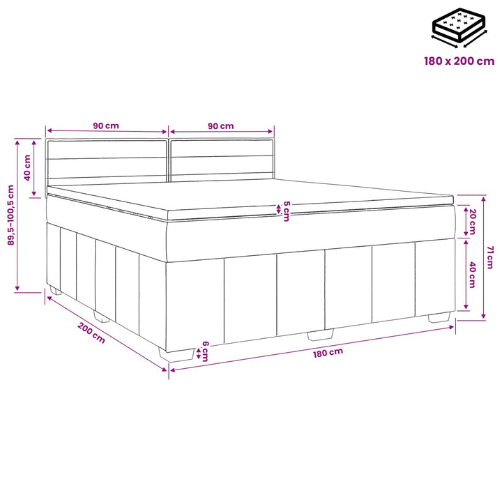 Boxmadras med topmadras Gråbrun 180 x 200 cm Stof