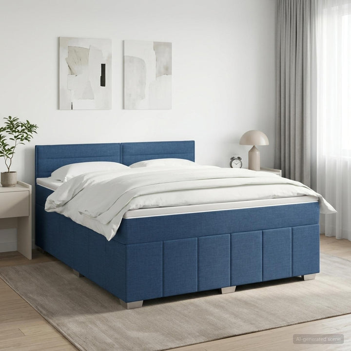 Boxmadras med topmadras med hovedgærde Blå 140 x 200 cm Stof
