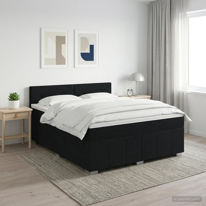 Boxmadras med topmadras med hovedgærde Sort 160 x 200 cm Stof