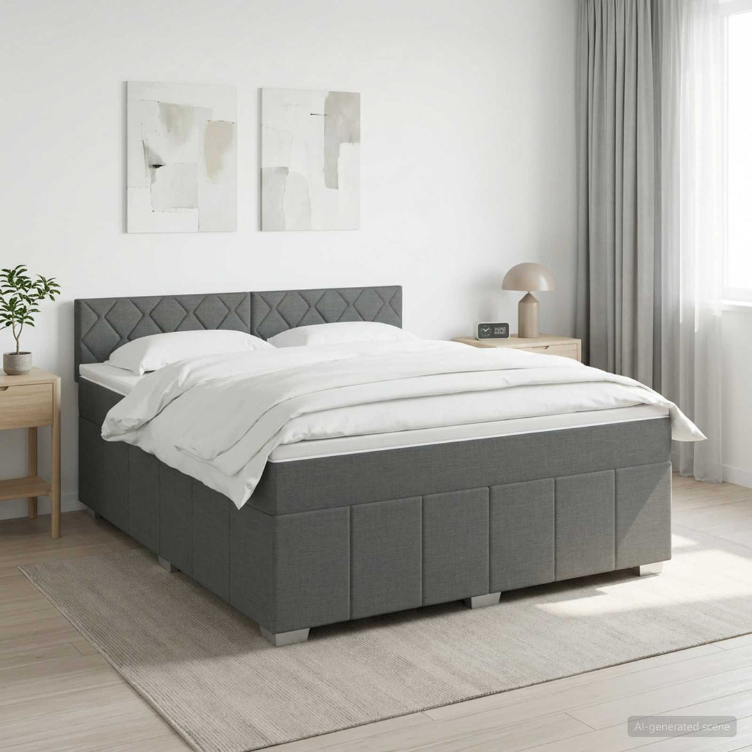 Boxmadras med topmadras Mørkegrå 140 x 200 cm Stof