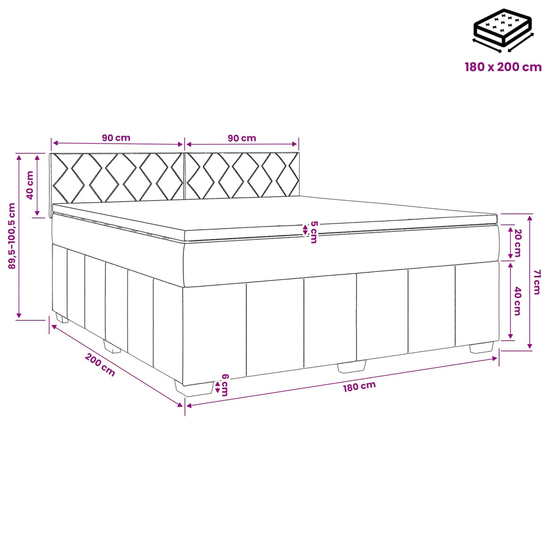 Boxmadras med topmadras med hovedgærde Sort 180 x 200 cm Stof