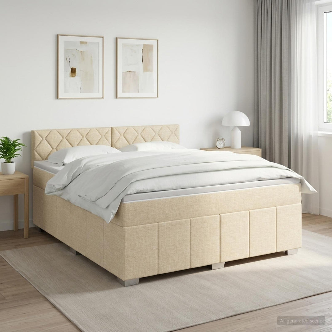 Boxmadras med topmadras Cremefarvet 140 x 190 cm Stof