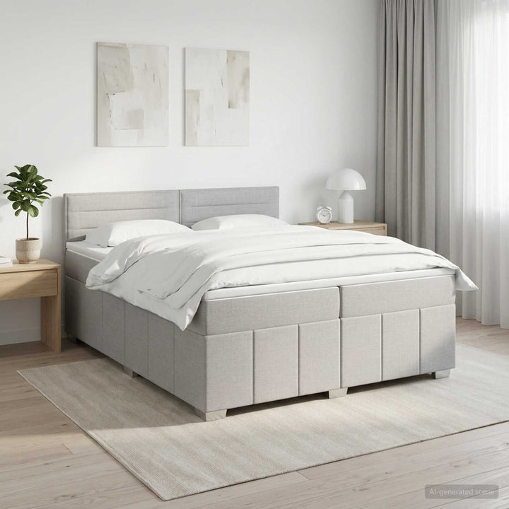 Boxmadras med topmadras Lysegrå 200 x 200 cm Stof