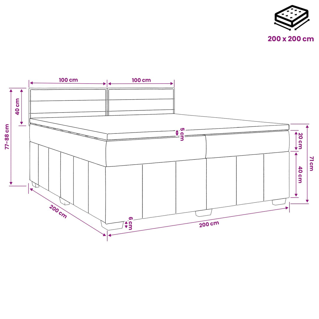 Boxmadras med topmadras Lysegrå 200 x 200 cm Stof