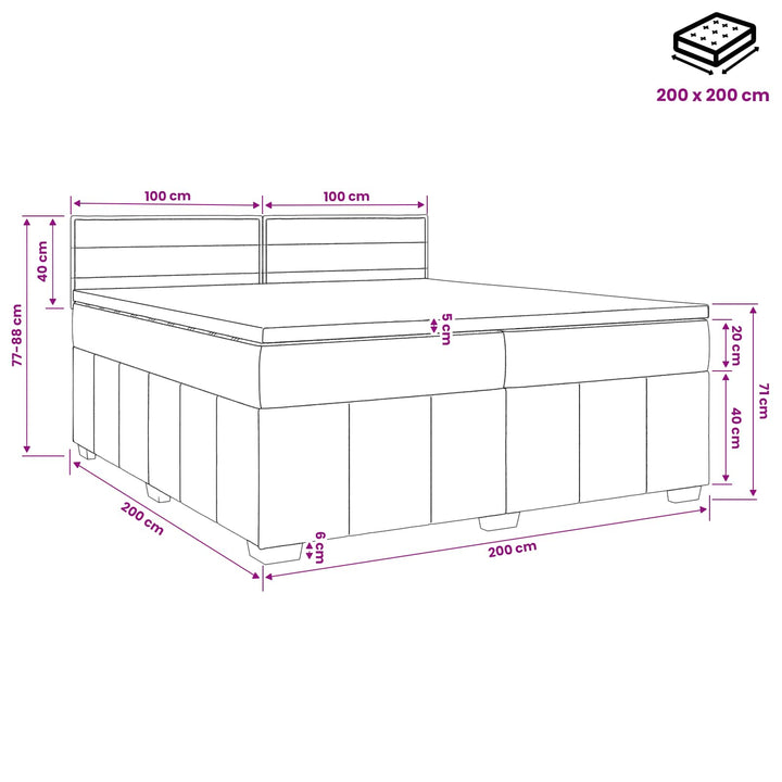 Boxmadras med topmadras Lysegrå 200 x 200 cm Stof