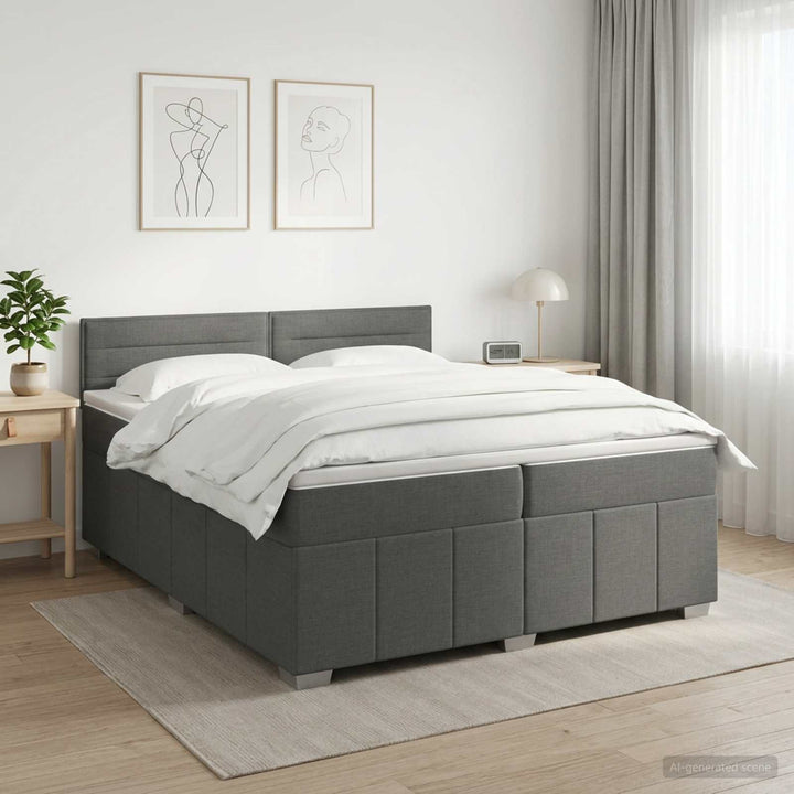 Boxmadras med topmadras Mørkegrå 200 x 200 cm Stof