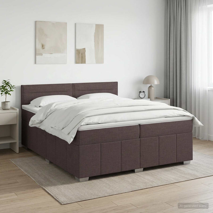 Boxmadras med topmadras Mørk Brun 200 x 200 cm Stof