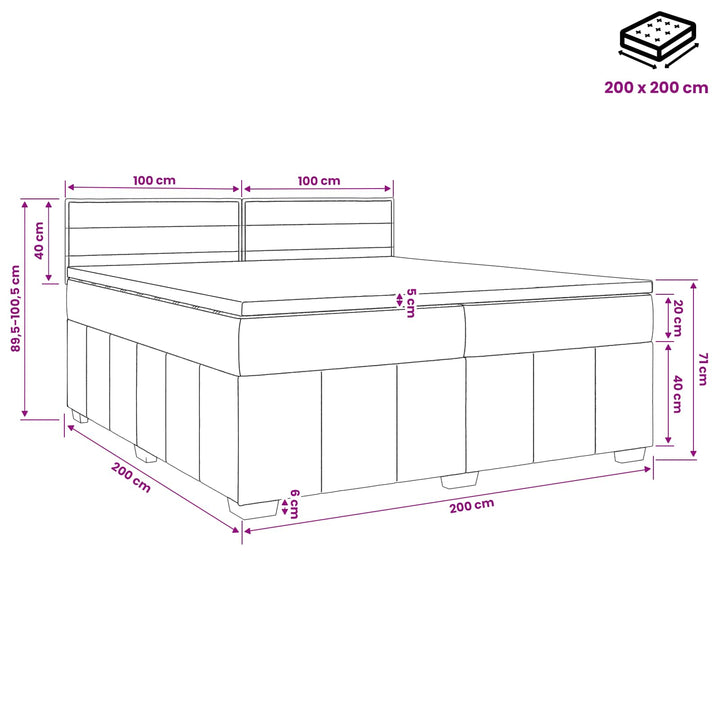 Boxmadras med topmadras Mørk Brun 200 x 200 cm Stof