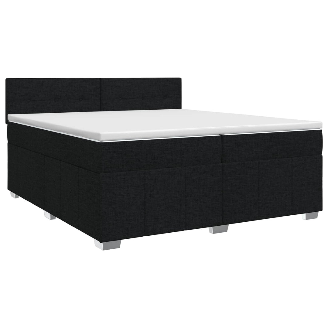 Boxmadras med topmadras med hovedgærde Sort 200 x 200 cm Stof