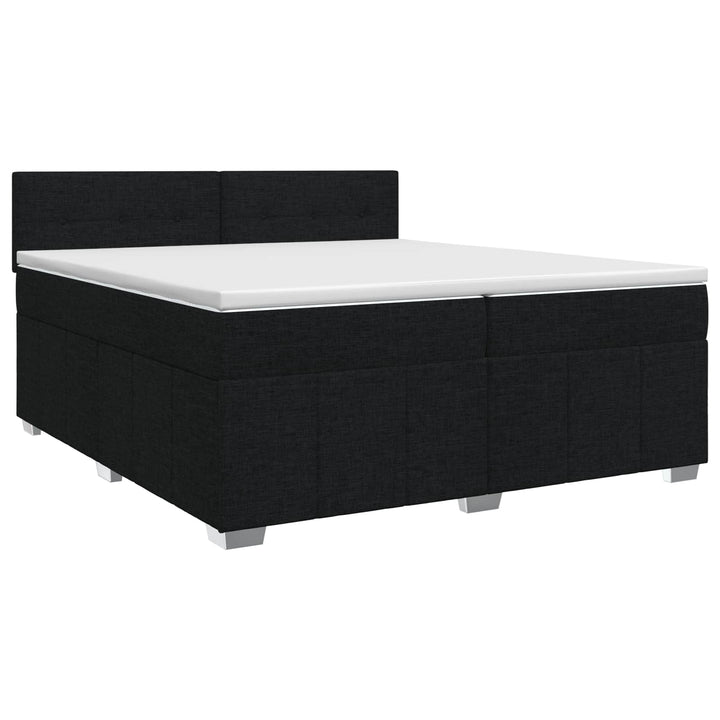 Boxmadras med topmadras med hovedgærde Sort 200 x 200 cm Stof