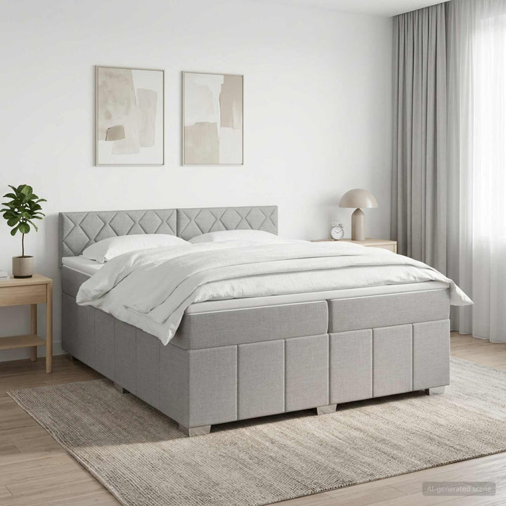 Boxmadras med topmadras Lysegrå 200 x 200 cm Stof