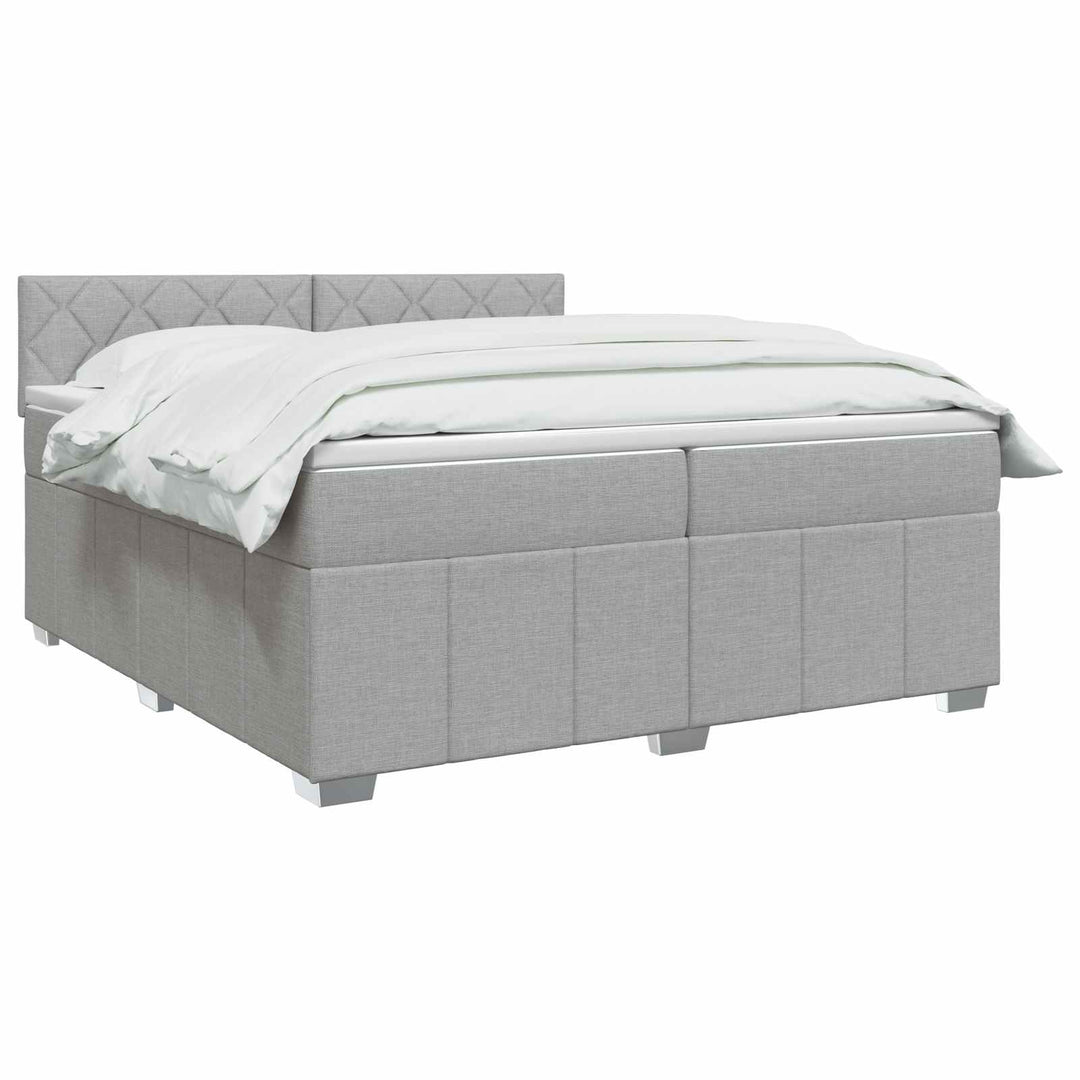 Boxmadras med topmadras Lysegrå 200 x 200 cm Stof