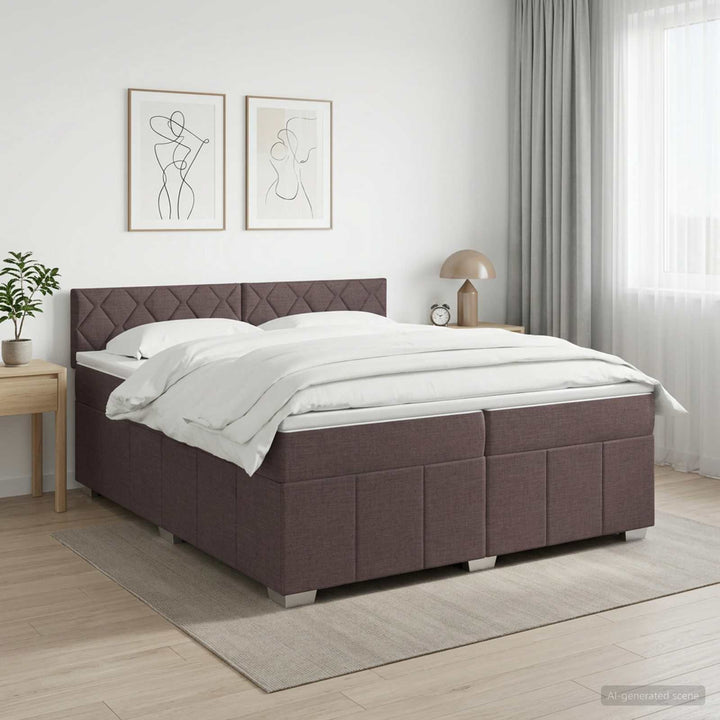 Boxmadras med topmadras Mørk Brun 200 x 200 cm Stof