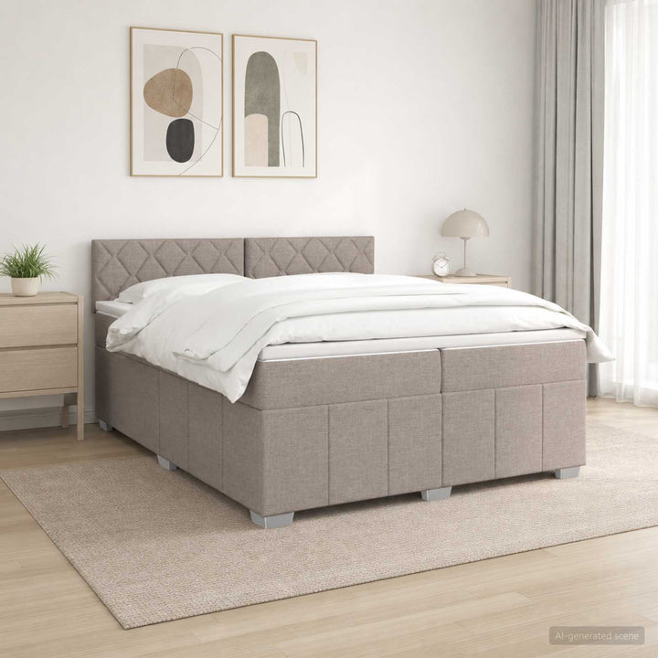 Boxmadras med topmadras Gråbrun 200 x 200 cm Stof