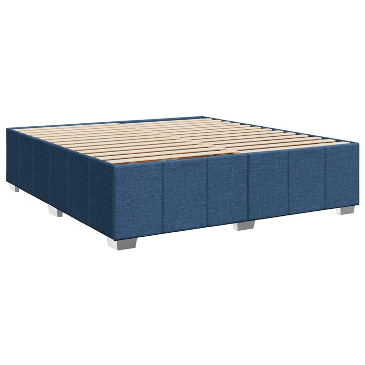 Boxmadras med topmadras med hovedgærde Blå 200 x 200 cm Stof