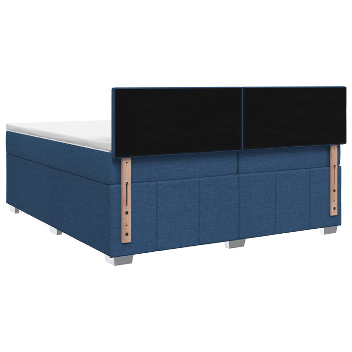 Boxmadras med topmadras med hovedgærde Blå 200 x 200 cm Stof