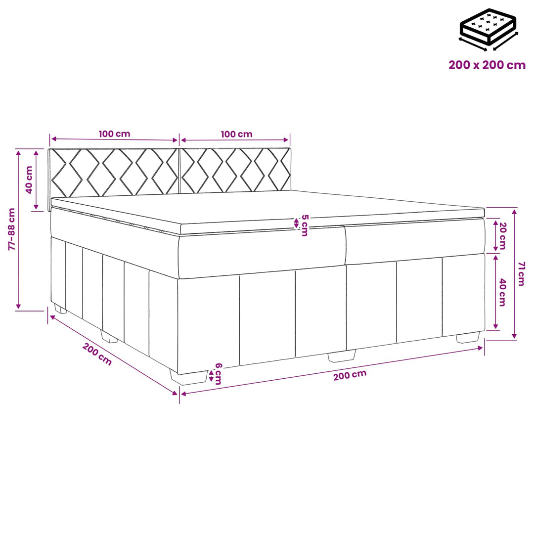 Boxmadras med topmadras med hovedgærde Blå 200 x 200 cm Stof