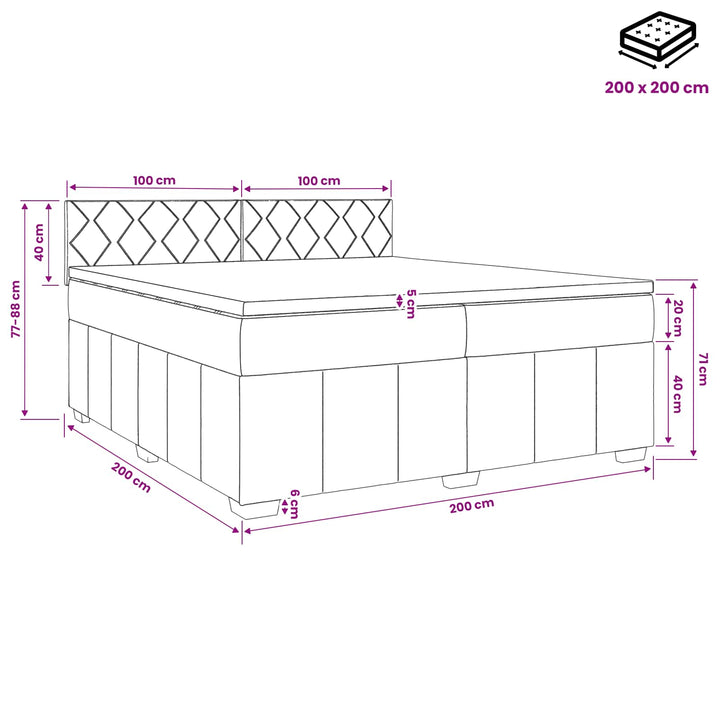 Boxmadras med topmadras med hovedgærde Blå 200 x 200 cm Stof