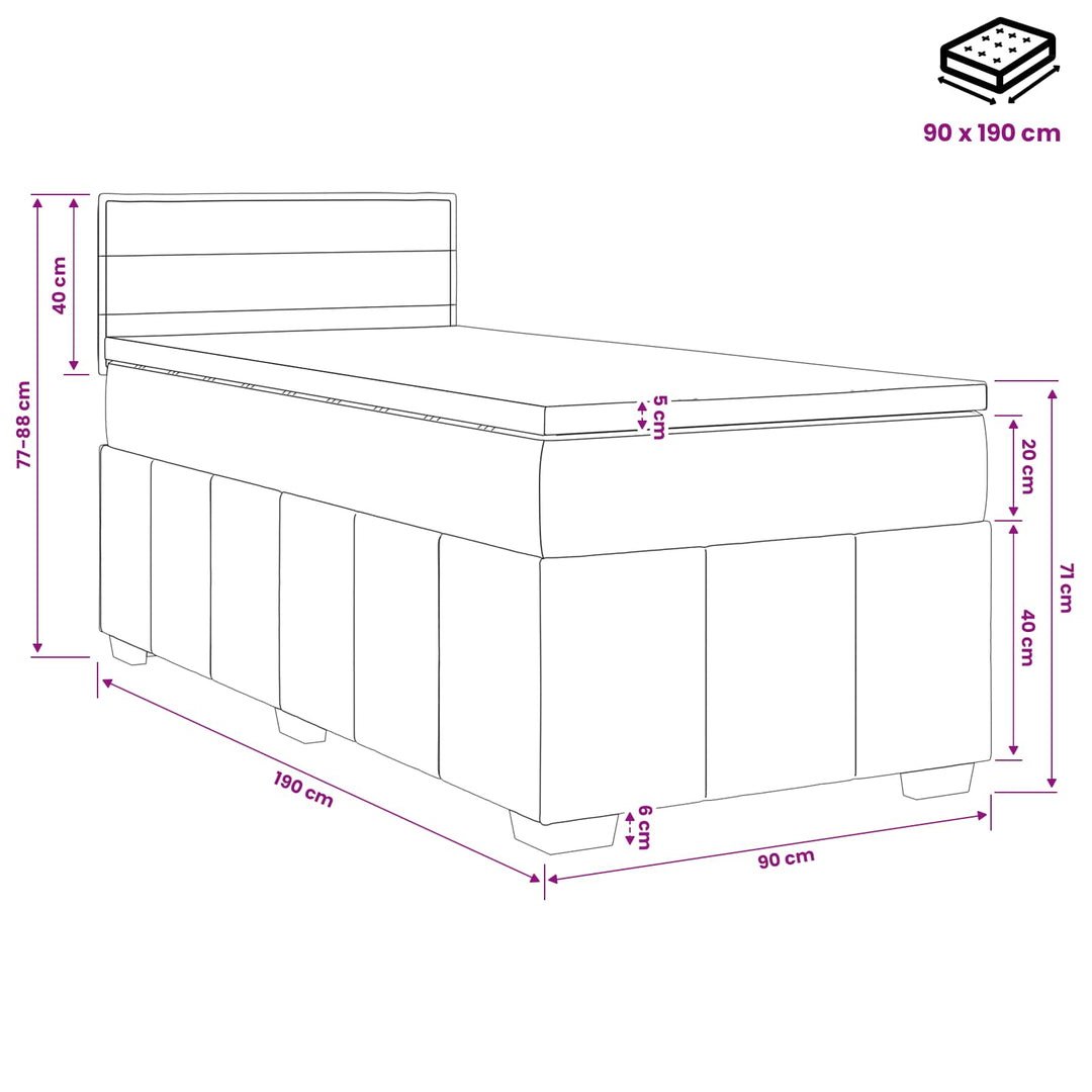 Boxmadras med topmadras Mørkegrå 90 x 190 cm Stof