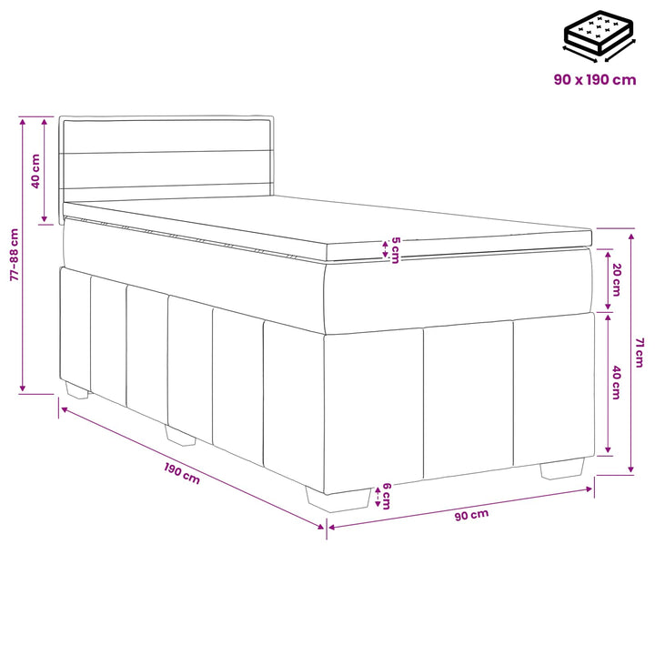 Boxmadras med topmadras Mørkegrå 90 x 190 cm Stof