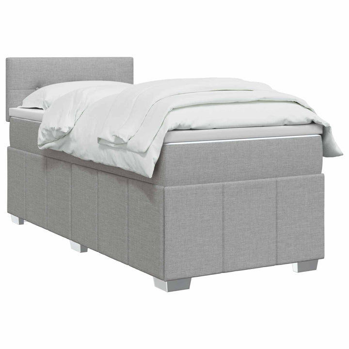 Boxmadras med topmadras med hovedgærde Lysegrå 90 x 190 cm Stof