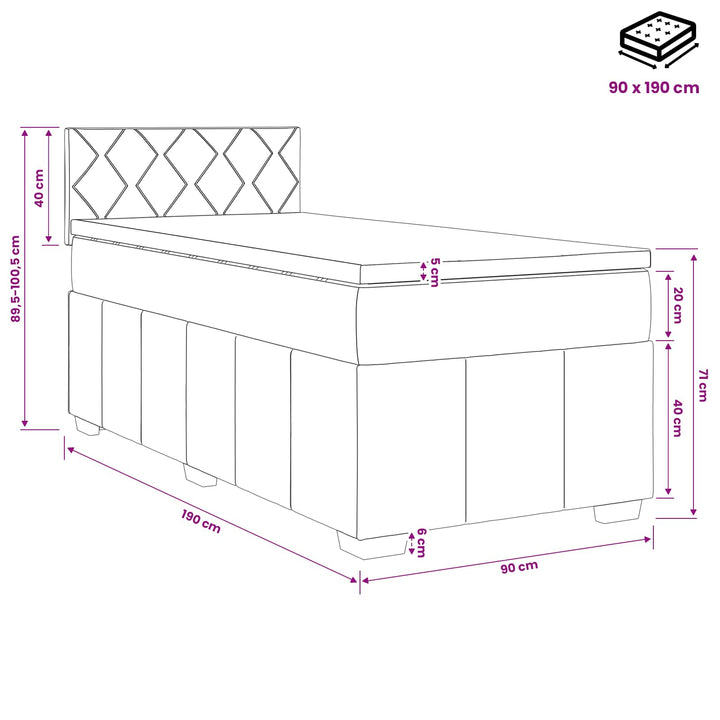 Boxmadras med topmadras med hovedgærde Lysegrå 90 x 190 cm Stof