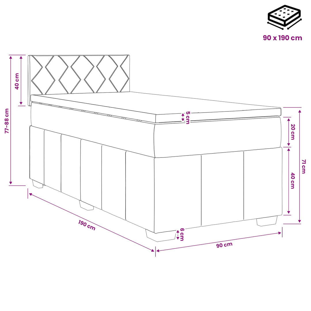 Boxmadras med topmadras Mørkegrå 90 x 190 cm Stof