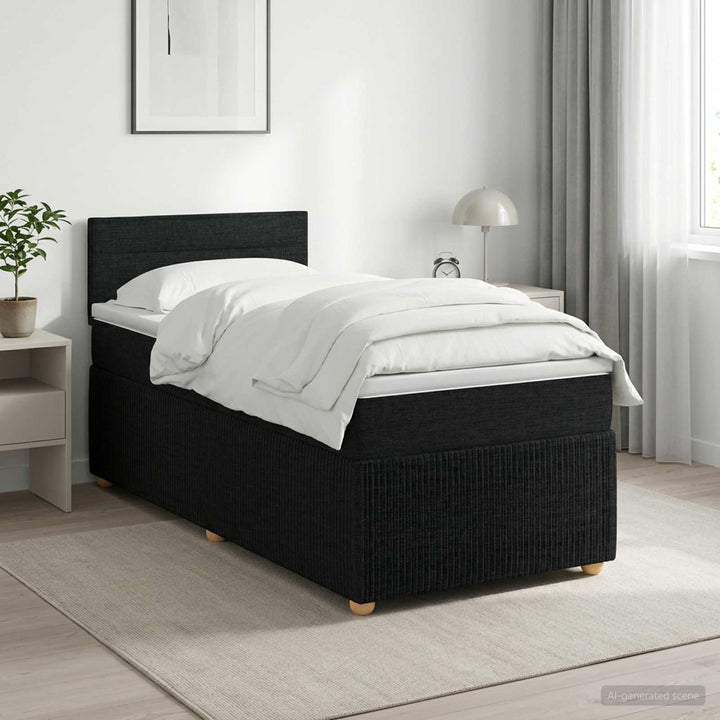Boxmadras med topmadras med hovedgærde Sort 100 x 200 cm Stof