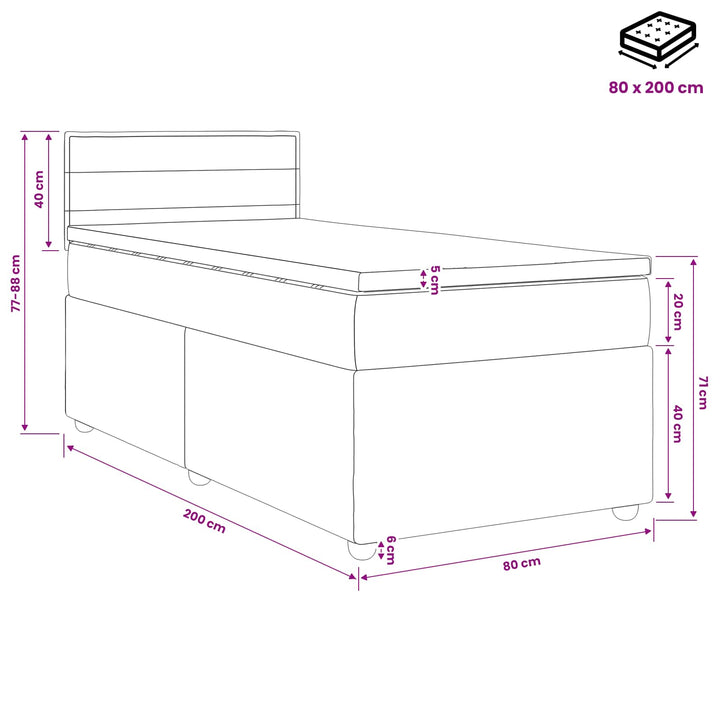 Boxmadras med topmadras Mørk Brun 80 x 200 cm Stof