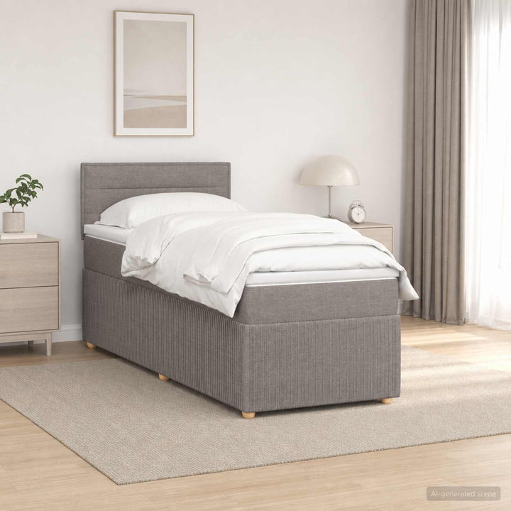 Boxmadras med topmadras med hovedgærde Gråbrun 80 x 200 cm Stof