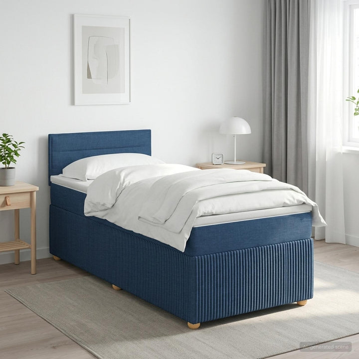Boxmadras med topmadras med hovedgærde Blå 100 x 200 cm Stof