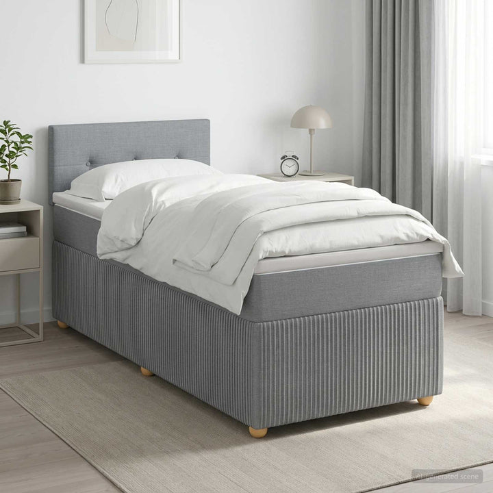 Boxmadras med topmadras med hovedgærde Lysegrå 90 x 190 cm Stof