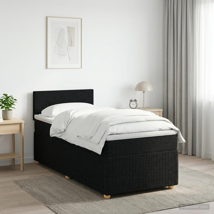 Boxmadras med topmadras med hovedgærde Sort 80 x 200 cm Stof